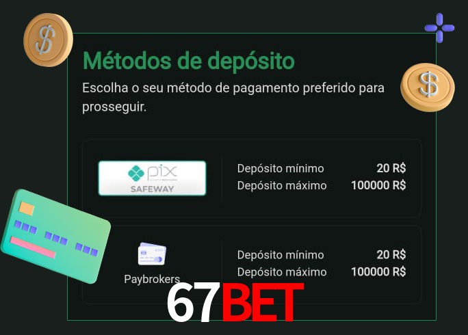 O cassino 67Bet oferece uma grande variedade de métodos de pagamento